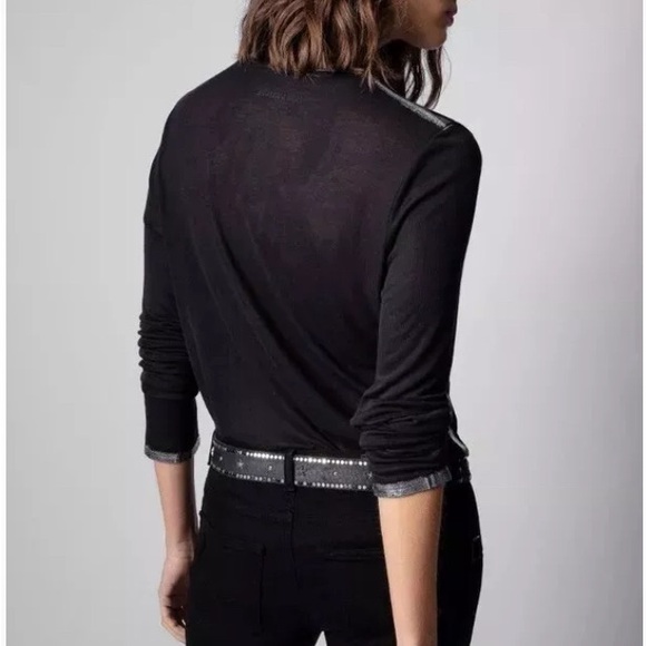 Zadig & Voltaire Black & Metallic Gold Willy LS T-Shirt Size M - Picture 2 of 7